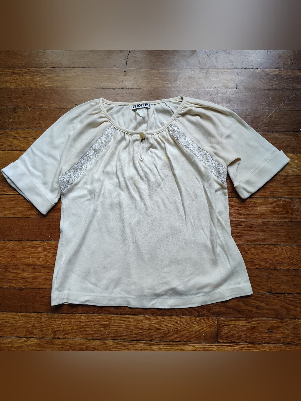 Vintage 70s Cream Lace Peasant Blouse Bohemian Boho Chic Top Tee Sz Medium